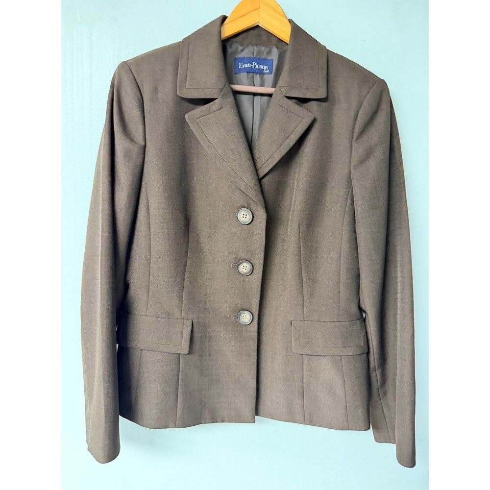 Evan Picone Brown Blazer Womens 3 Button Career Jacket 65% Polyester 35% Rayon